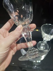 Wine / Cocktail Glasses Antique crystal Bubble stem Flute panel cut thumbprints