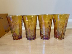 Indiana Carnival Glass 1215 Iridescent Gold Harvest 4 pc 14 oz Tumblers in Box