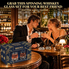 Spinning Whiskey Glass Set, Crystal Tumblers, 2 Piece, Lead-Free, Durable, Gift