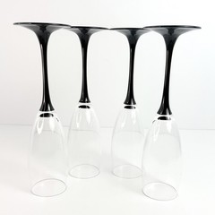 Luminarc of France-Set of Four «Domino Signature Black Stem» Champagne Flutes