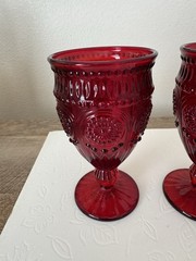 The Pioneer Woman Adeline Ruby Red Embossed Goblets Glasses 12oz Set of 2