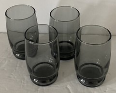 Juice Glasses Smokey Gray Black 4” Tall Set of 4 Vintage Retro 1960’s MCM