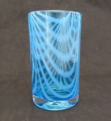 Novica Hand Blown Glass Tumbler Blue White Whirling Aquamarine 15 fl oz Mexico