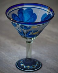El Palomar Hand Blown Hand Painted Butterfly Margarita Martini Glasses Set of 2