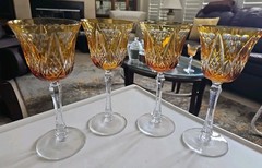 (4) Ajka Marsala Amber Wine Goblets 8 3/16″ High, Rim 3.5″ Diameter EXCELLENT