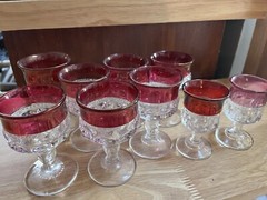 9 Kings Crown Ruby Flashed Thumbprint Stemmed Glass 4 oz. 4.25″ IN. Glassware