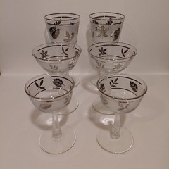 Vintage 1960s Libbey Silver Leaf Silver Foliage Champagne Coupes Sherbet Glasses