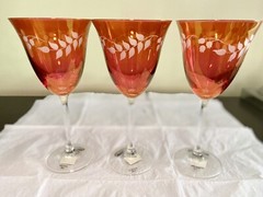 Iridescent Etched Floral Wine Glass Goblet Set Of 3 Enesco