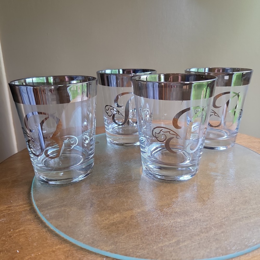 LOT 4 Band Platinum DOF Old Fashioned Glass Monogram Letter B Dorothy Thorpe