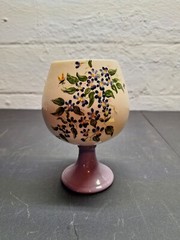Hand Painted Ceramic Goblet Flower Cluster Design Natural Colors W/ Purple Stem