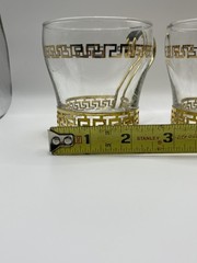 Set Of 3 VTG Libbey glass cups w/ a gold Greek key design and metal handles MCM