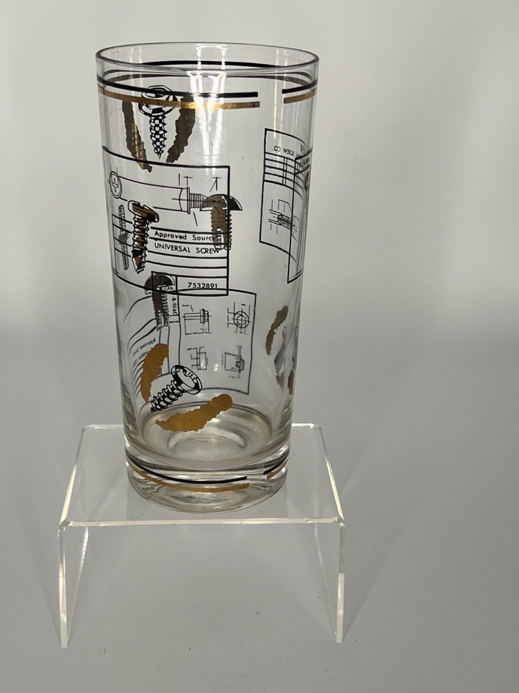 MCM Drinking Glasses Gold Black Universal Screw Design 6.75″