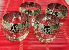 Set 4 Vintage Vitreon Queens Lusterware Roly Poly Glasses MCM Silver Fade 1950s