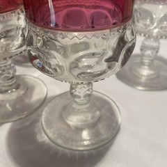 SET OF 6 King’s Crown Ruby Red Flash Thumbprint Water/Wine Goblets 5.5″ Vintage