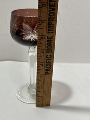 Czech Bohemian Red Cut to Clear Crystal Cordial Glass Bordeaux Color Gorgeous