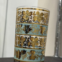 Vintage George’s Briard Signed Lowball Glasses|24k Gold and Turquoise 5.5”
