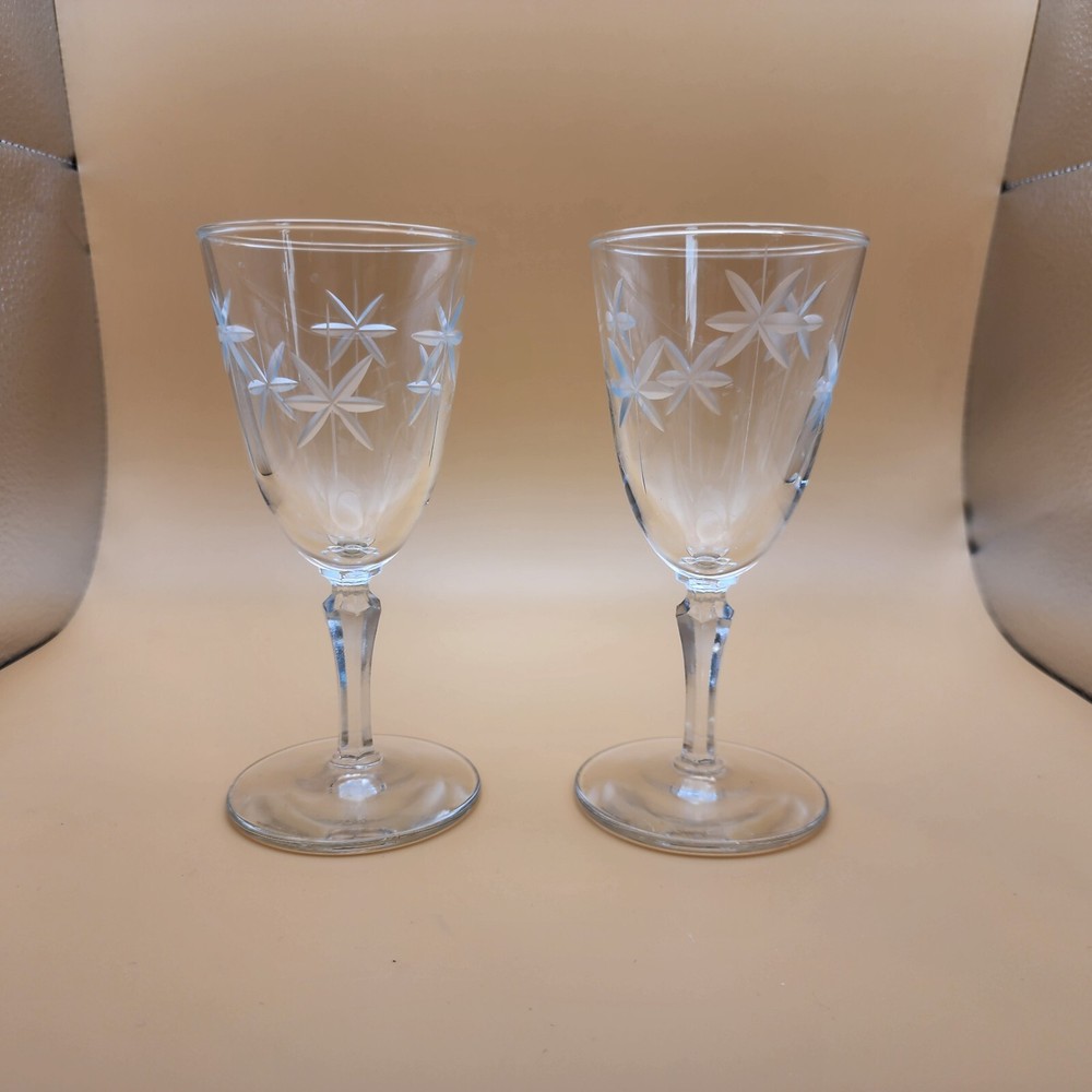 Libbey Candlelight Wine Clear Glass Circa 1930 Multiside Stem Star Cut Vintage