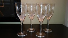 Lalique France Vintage Crystal-4- Angel Wing wine glases -signed- 8in hgt