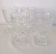 Set of 4 Indiana Glass Park Lane Square Footed Red Wine Goblet Vintage 5.5″