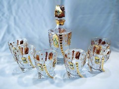 Czech bohemia Quadro crystal cut glass – Whisky set 6+1 decorated gold and enam