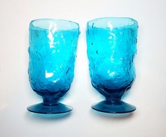 Morgantown CRINKLE Peacock Blue Water Glass Goblet (s) LOT OF 2