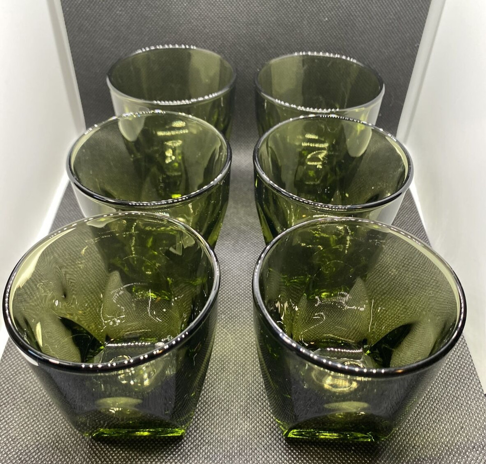6 Vintage Vanity Green By Colony 5 oz Flat Tumbler Double Shot Whiskey Glasses