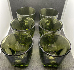 6 Vintage Vanity Green By Colony 5 oz Flat Tumbler Double Shot Whiskey Glasses