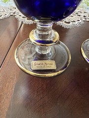 Set Of (4) Horchow Italian Glass Cobalt Blue & Gold Stemware