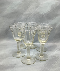 Set of 6 Rare Victorian Hand-Blown Cordial Glasses c.1890 Ruffled Rim Wine Stem