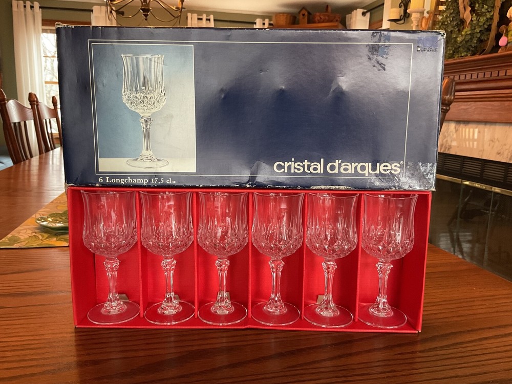 LOT – 6 Cristal d’Arques LONGCHAMP 17,5 cl Wine Glasses Lead Crystal New in Box