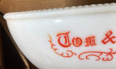 FROM YULE POTTERY EVANSVILLE McKee Glass TOM & JERRY EGGNOG PUNCH BOWL 12 CUPS