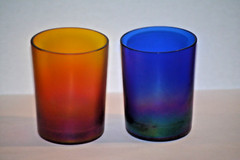 Carnival Glass Barware Tumblers – Red Yellow and Blue Green