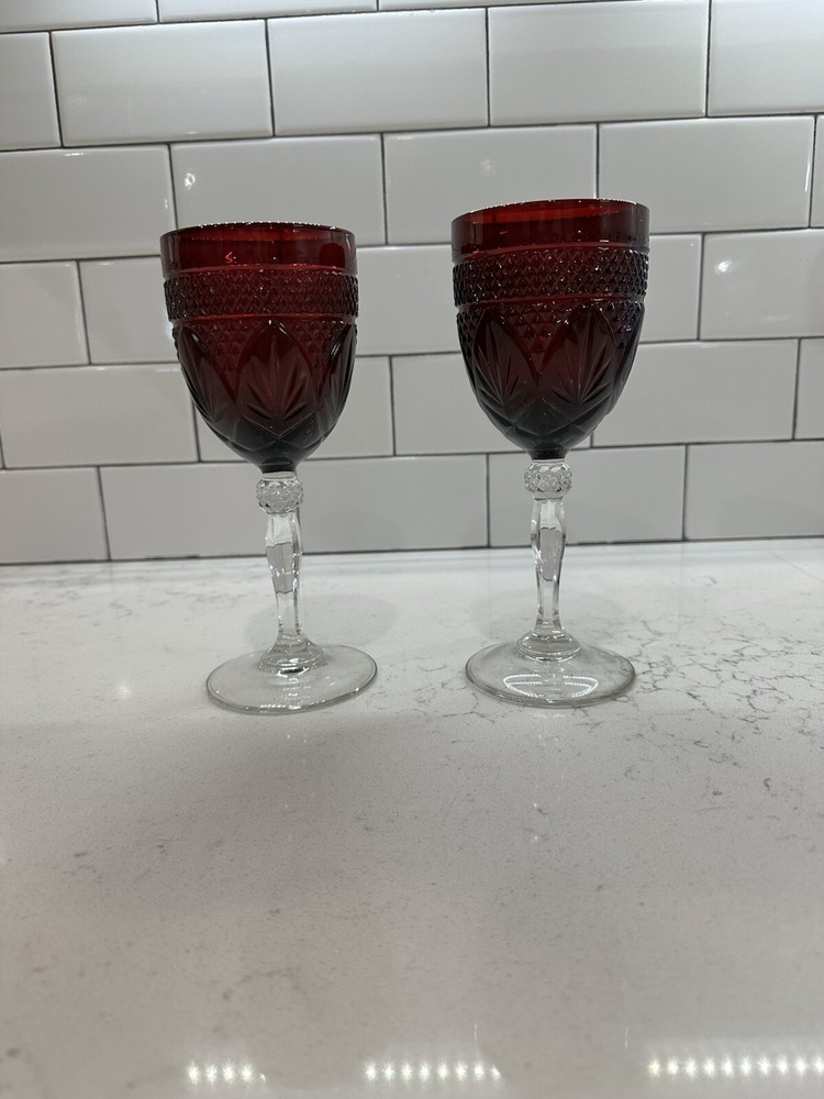 VTG Cristal D’Arques-Durand Antique Ruby Water Goblets Set Of 2 MINT