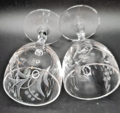 Fostoria Crystal Gray Cut Spring Pattern 3″ Cordial Glass – set of 2