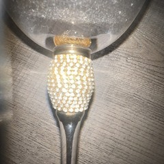 Set of 3 Elegant Wine Glasses With Rhinestone Stem and Gold Rim 10” Tall