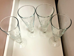 Vtg Javit Crystal 4 Clipper Schooner Sailing Ship Glasses Nautical Pilsner Beer