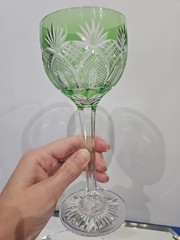 Wine Goblet Glass Green cut to clear brilliant Baccarat/Val St Lambert St Louis