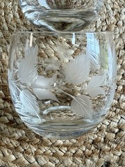 Set Of 5 Lowball Roly Poly Glasses Frosted Etched Floral Leaf Design MCM