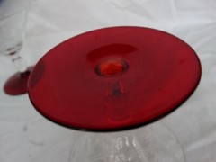 Unknown Maker Wheel Cut Rose Low Sherbet w/ Red Foot (UNK424) Excel Used Cond.