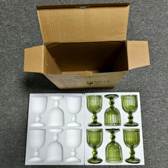 Green Water Goblets Glassware Wine Glasses Grinking Set of 6 Vintage Cups 10 Ou