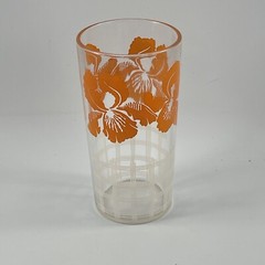 Vintage MCM Clear Juice or Water Glass With Orange Irises & White Fence