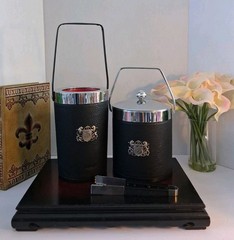 Japanese Heraldic Crest Bar Set w/Rare Red Liners; 3 Pc Set! Bucket/Cooler/tongs