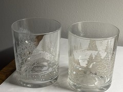 Beautiful Cerium Frosted Glasses Set Of 2 Glows Blue Vintage