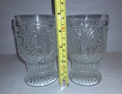 Set of Two Vintage Glass Tumblers Embossed Leaf/Feather Pattern Tapered