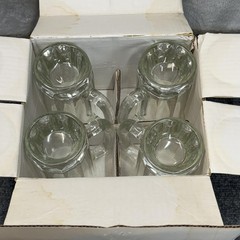 Colony Crafts Beer Mugs SET OF 4 Clear Fluted Faceted Glass 12 Oz USA Made 4963