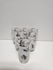 Libbey Frosted 6 Glasses White & Silver Leaf Glass Vintage Barware MCM