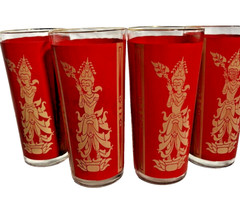 Culver Mandalay Set of 4 Vintage Highball Cocktail Glasses Thai Siam Goddess (A)