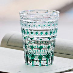 Highball Crystal Glass Emerald Glass Water Whiskey Tumbler Hand Cut 9oz Green