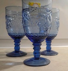 Vintage Blue Goblets Glasses, with raised fruit Excellent condition. Set of 3