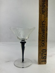 6 Morgantown Athena Carlton-Etched Ebony-Cased Stem Martini/Champagne Glasses